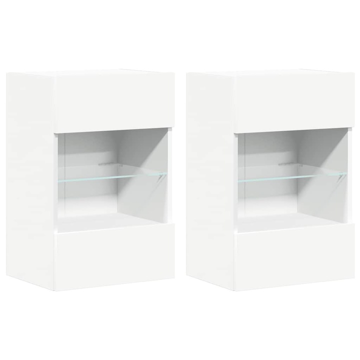 Set Comode de perete cu lumini LED pentru TV vidaXL, 2 buc., alb, 40x30x60,5 cm