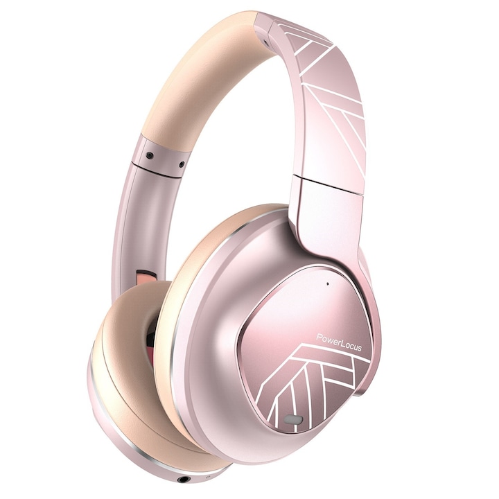 PowerLocus MoonFLY Bluetooth fejhallgató, 70 óralejátszási idő, vezeték nélküli fül köré illeszkedő összehajtható (Rose Gold - Lines)