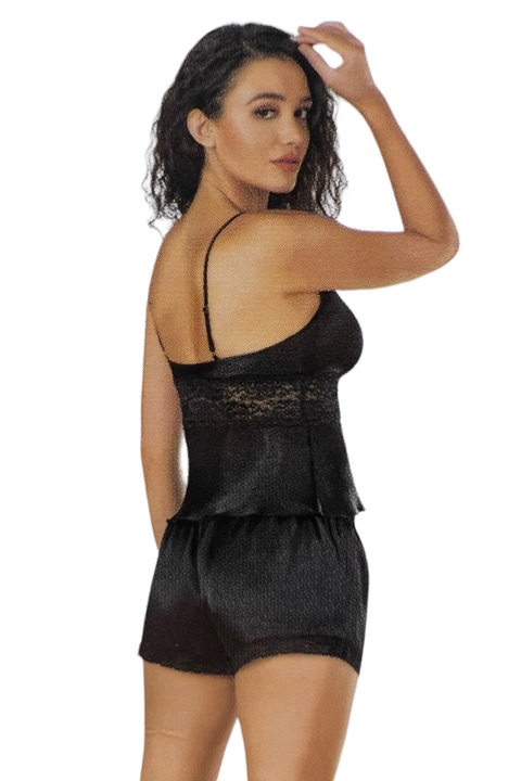 Női szatén pizsama, primoda, 9101, szatén, csipke, fekete, S