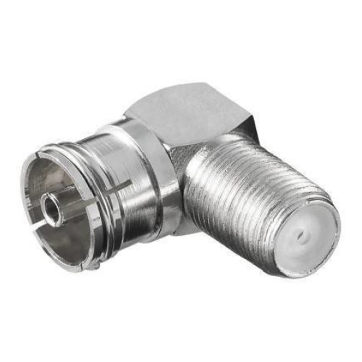 F adapter a koaxiális 90 fokos anyacsavarhoz Goobay fémből
