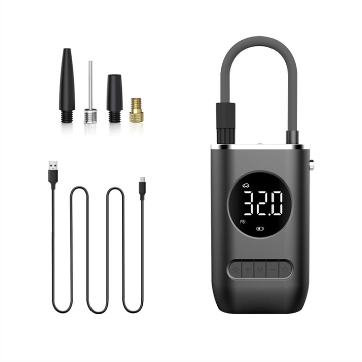 Pompa de aer electrica pentru masina, Multifunctionala, 4000 mAh, 120W, afisaj digital LCD, lanterna LED, incarcare USB, Portabila, Negru