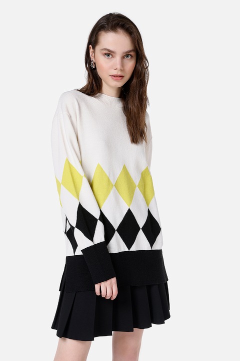 COLIN'S, Pulover lejer cu model in carouri, Negru/Galben/Crem