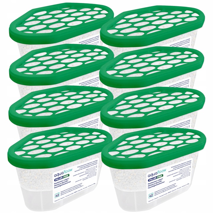 Set de 8 absorbante umiditate parfum pine pentru dulapuri, garderobe, subsoluri si bai, 8 x 400 ml, AquaFloow