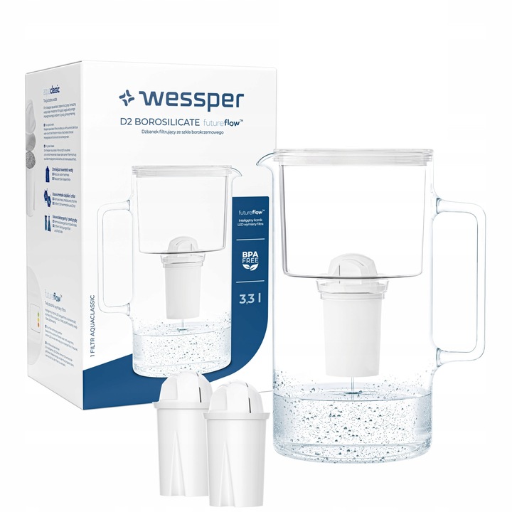 Комплект кана за филтриране Wessper, стъкло, 3,3 л, бяло/прозрачно