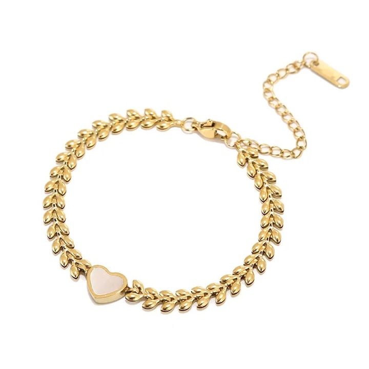 Bratara aurie, subtire, din otel inoxidabil, model inima, Rhianna