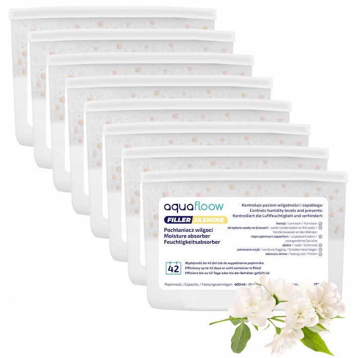 Absorbant de umiditate pasiv, reincarcabil cu doua rezerve de 400g incluse, fara parfum pentru camere de pana la 35 m², Potrivit pentru camerele de zi, dulapuri, bucatarie si baie, precum si pentru rulote si masini 13,5 x 13,5 x 11,5 cm