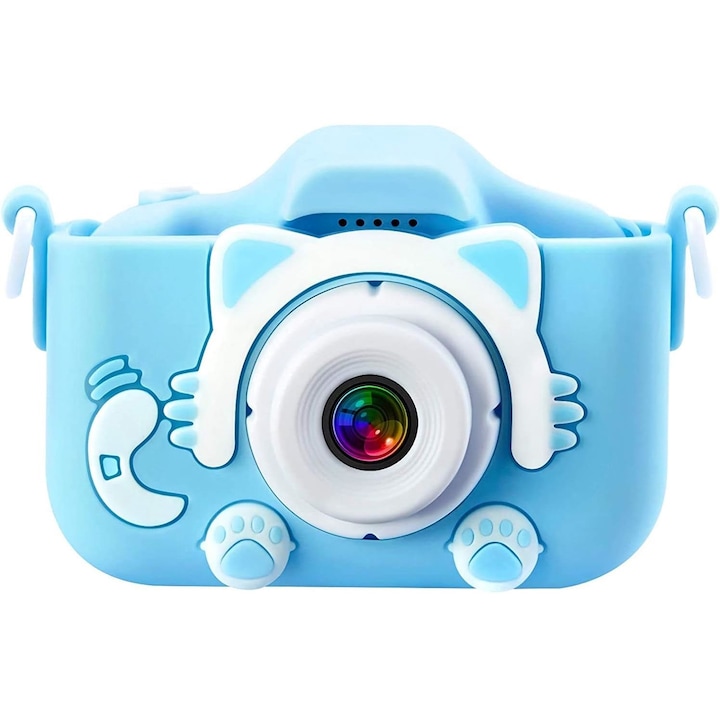Aparat foto pentru copii, Plastic, 1080P, Camera duala digitala HD, Camera video 20 Mp, Albastru