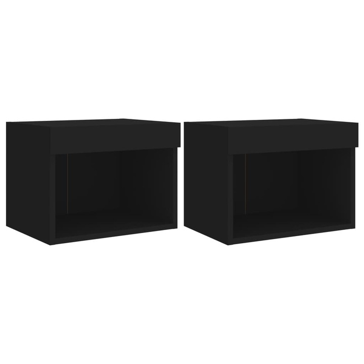 Set noptiere cu lumini LED montate pe perete vidaXL, 2 buc., negru, 40 x 30 x 30 cm, 9.1 kg