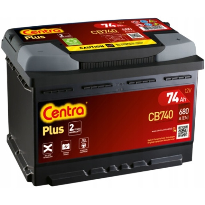 Акумулатор Centra CB740, 12V, 74Ah, 680A, 278x175x190mm