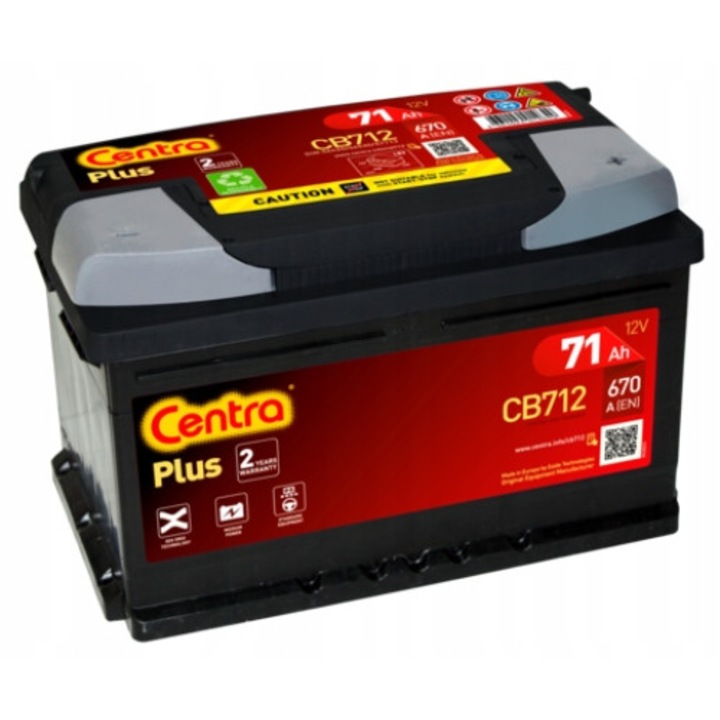 Autó akkumulátor Centra CB712, 12V, 71Ah, 670A, 278x175x175mm
