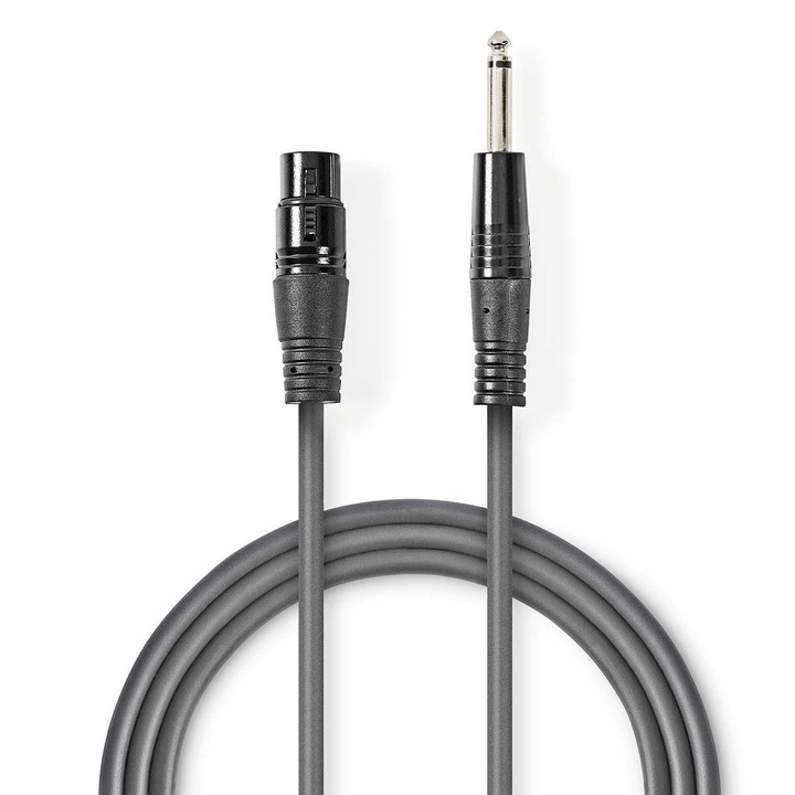 Моно кабел XLR 3 пина женски - Jack 6.5 mm мъжки 5m сив Nedis