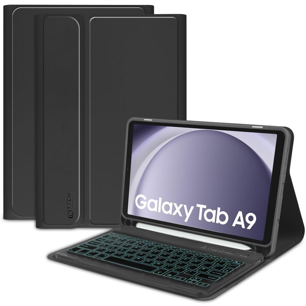 Husa cu tastatura iluminata detasabila pentru Samsung Galaxy Tab A11 / A9 8.7 inch si mouse wireless RGB iluminat LED negru