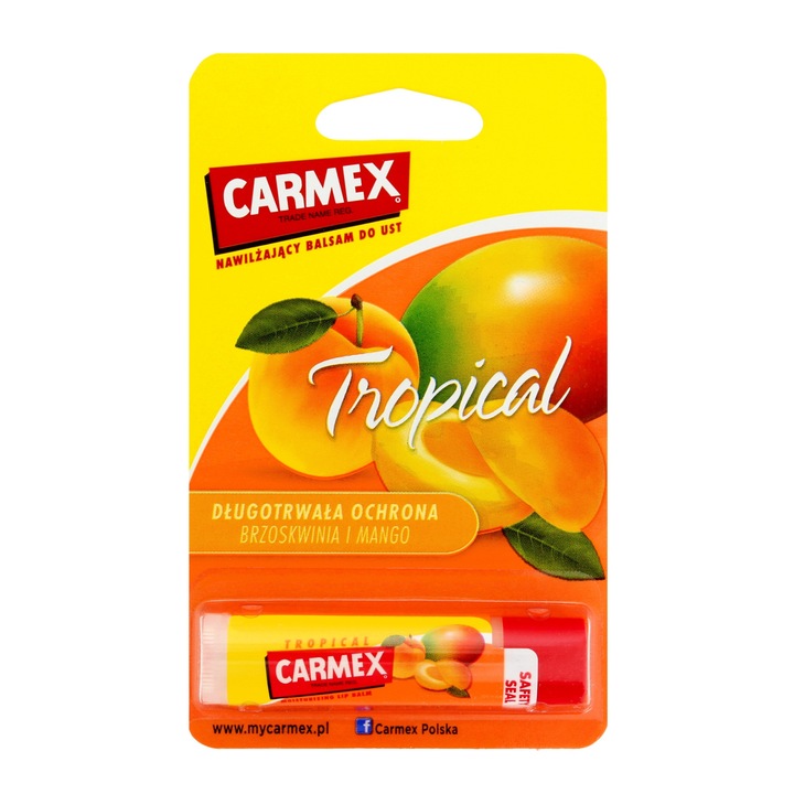 Хидратиращ балсам за устни, Carmex, Аромат на тропически плодове, 4.25 g, Прозрачен
