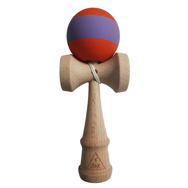 Професионална Кендама, Дървена топка със силиконово покритие, Оранжево/Лилаво, 38KD