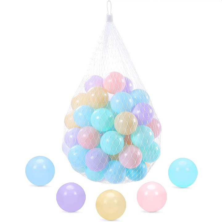 Set 100 mingi colorate pastel, PROCART, diametru 5.5 cm, plastic, pentru piscine sau corturi