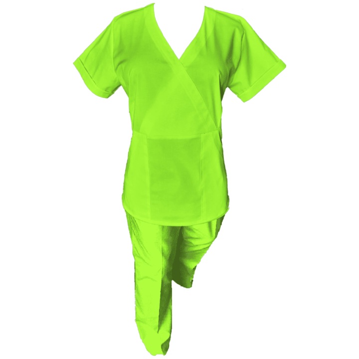 Costum Medical dama, Pe Stil, Model Marinela, Poliester/Bumbac, Verde Lime, L INTL