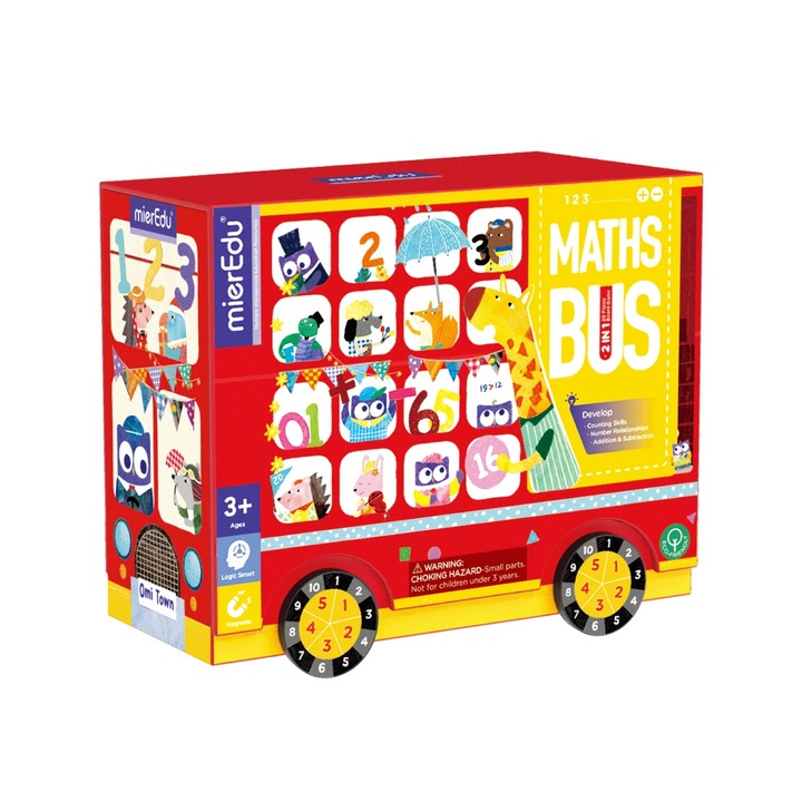 Joc educativ 2 in 1 - Autobuzul Matematic, Carton, multicolor, mierEdu, 5 ani+