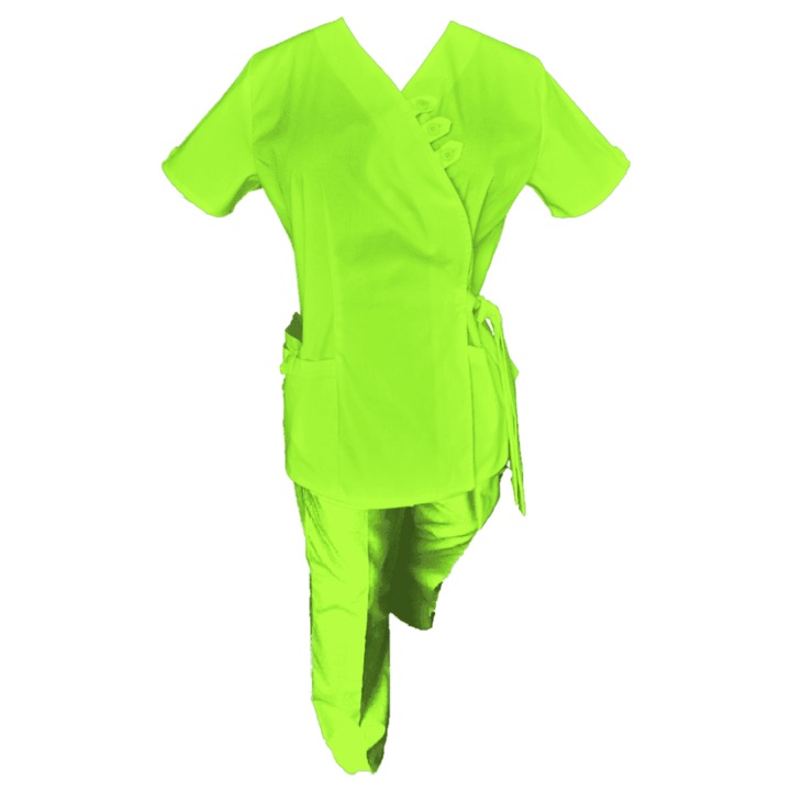 Costum Medical Tip Kimono dama, Pe Stil, Model Daria, Poliester/Bumbac, Verde Lime, XS INTL