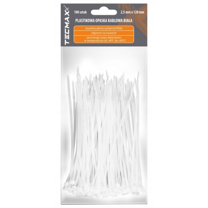 Coliere de plastic Tecmaxx, 2.5x120mm, alb, set 100 buc