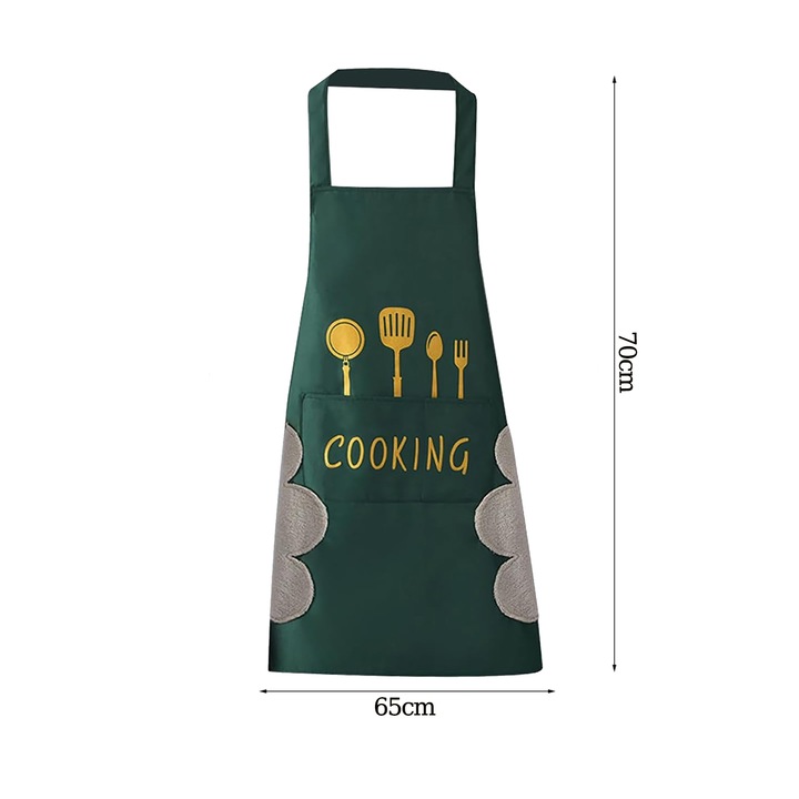 Set 2 sort de bucatarie cu prosop de stergere a mainilor si buzunar, NUODWELL, Rezistent la apa si rezistent la ulei, Usor de curatat, Marime universala, Pentru barbati si femei, PVC, Negru/Verde