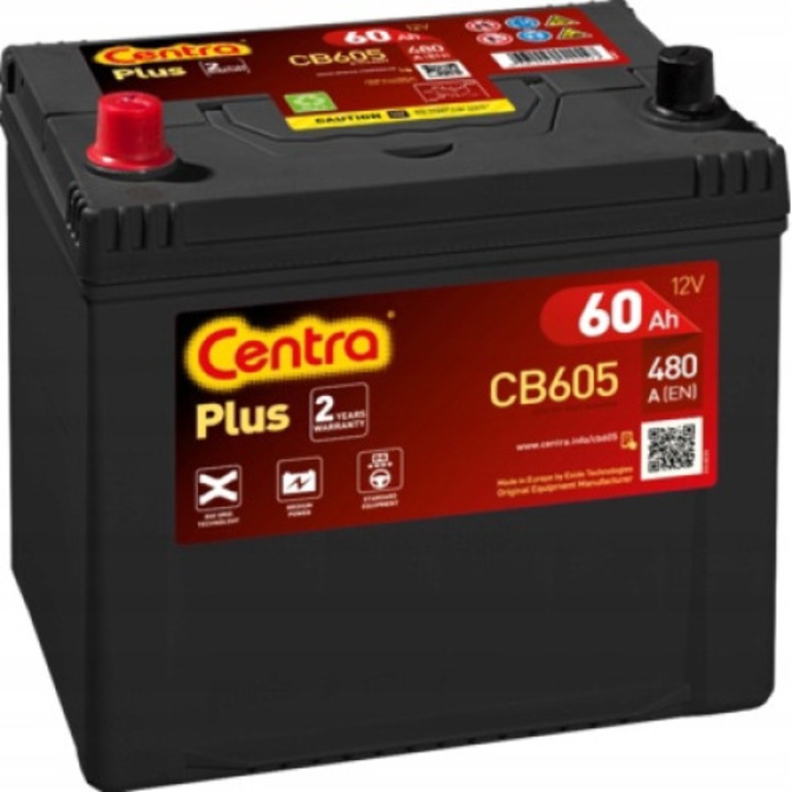 Autó akkumulátor Centra CB605, 12V, 60Ah, 480A, 230x173x222mm