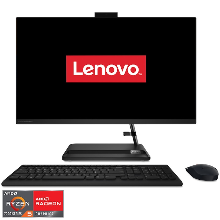 Lenovo IdeaCentre AIO 3 27ALC6 All-in-One asztali számítógép, 27", FHD, AMD Ryzen™ 5 7530U, 16GB, 512GB SSD, AMD Radeon™ Graphics, NoOS, Nemzetközi angol billentyűzet, Fekete