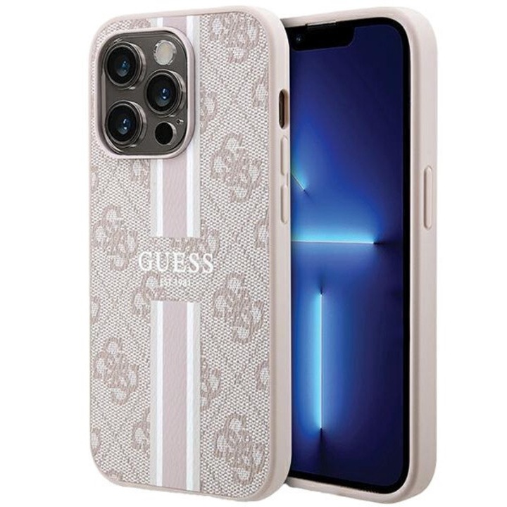 4G Printed Stripes MagSafe tok iPhone 15 Pro Maxhez, Guess, ökológiai bőr / TPU, rózsaszín