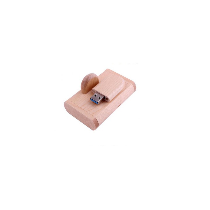 Memorie USB 4 GB, USB 3.0, din lemn de fag si cutie model oval natur