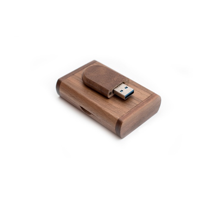 Memorie USB 16GB, USB 3.0, din lemn de fag si cutie model oval maro