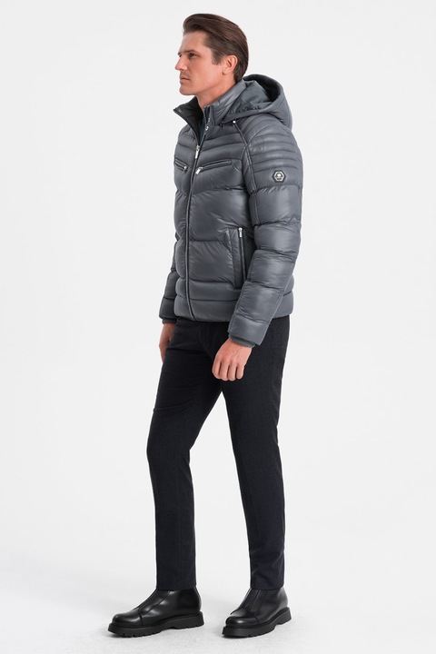 OMBRE, Geaca cu gluga si buzunare cu fermoar, Gri