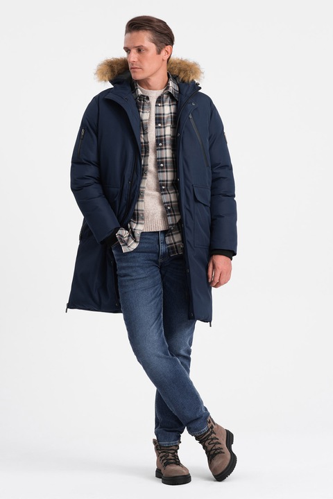 OMBRE, Geaca parka cu gluga si buzunare laterale, Bleumarin