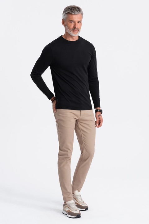 OMBRE, Памучна блуза с овално деколте, Черен