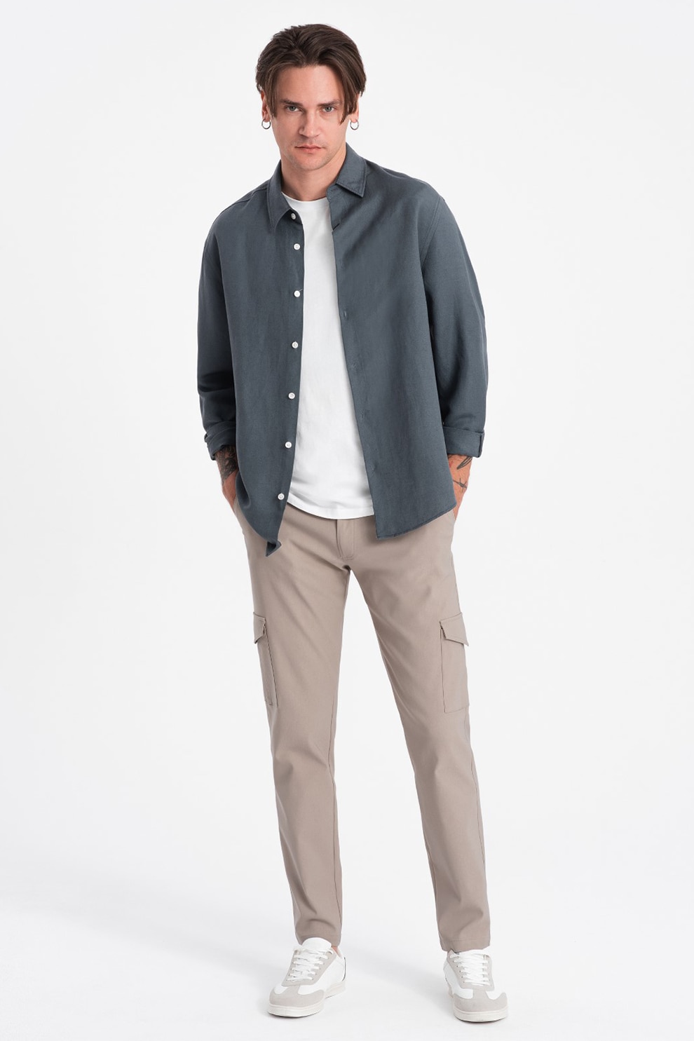 OMBRE, Pantaloni cargo cu croiala dreapta, Maro taupe deschis, M
