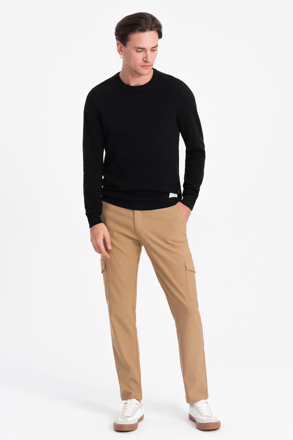 OMBRE, Pantaloni cargo cu croiala dreapta, Maro camel, M