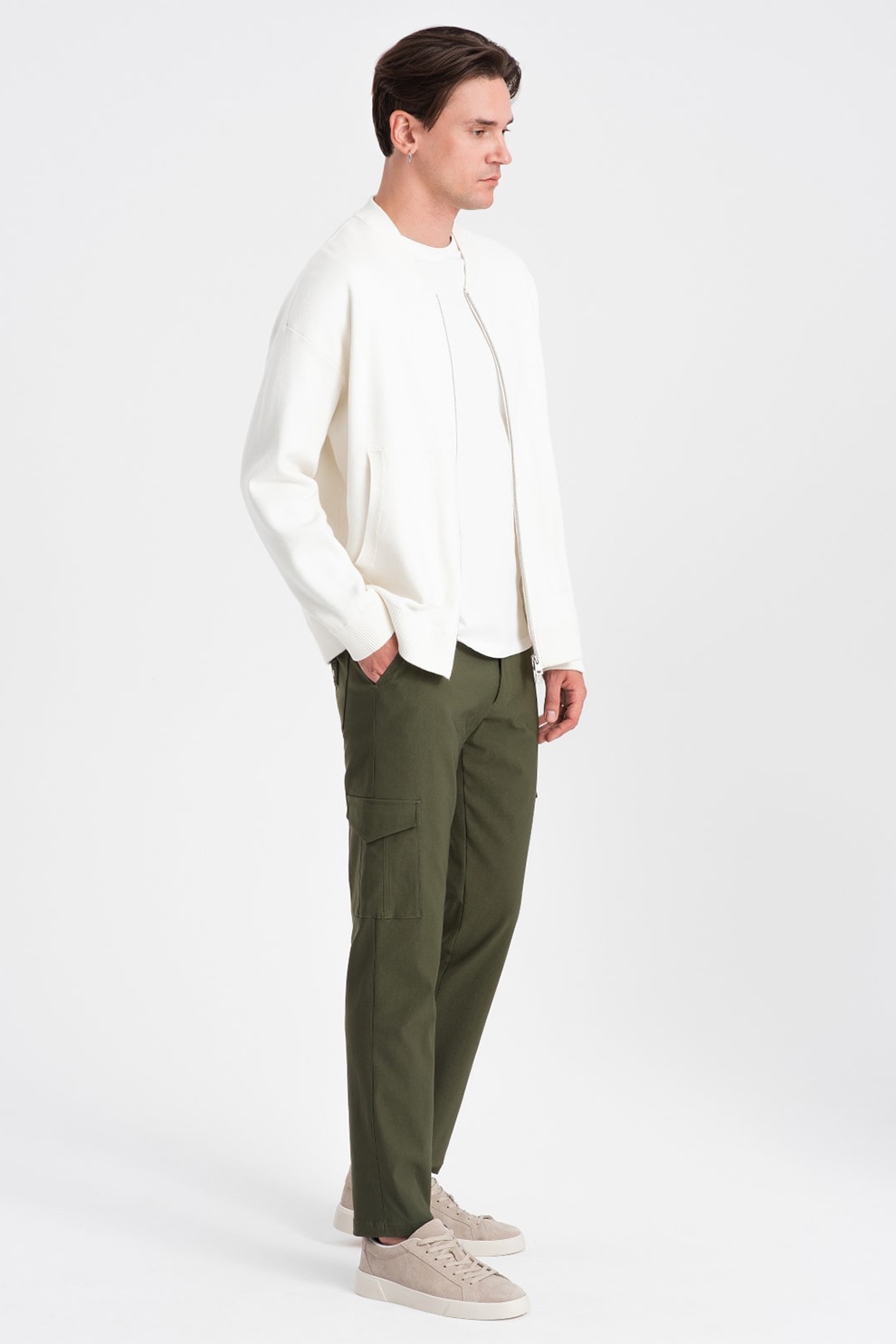 OMBRE, Pantaloni cargo cu croiala dreapta, Verde militar, S