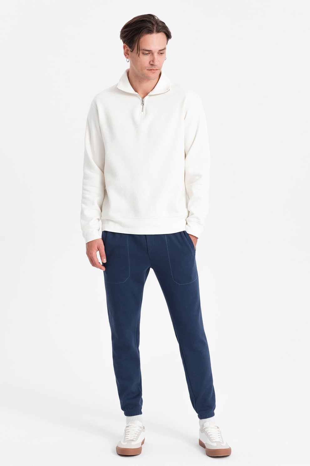 OMBRE, Pantaloni de trening din amestec de bumbac cu snururi de ajustare, Bleumarin, 2XL