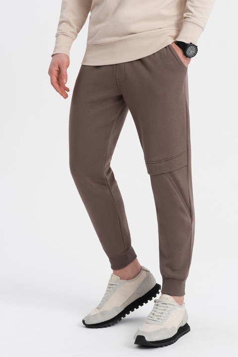 OMBRE, Pantaloni de trening cu talie ajustabila, Maro fango, L