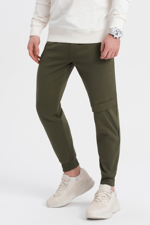 OMBRE, Pantaloni de trening cu talie ajustabila, Verde masliniu