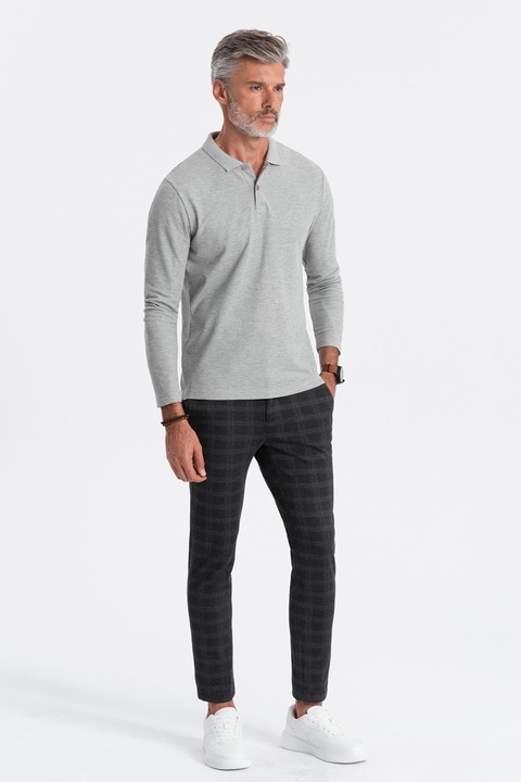 OMBRE, Блуза от памучно пике с яка, Светлосив меланж