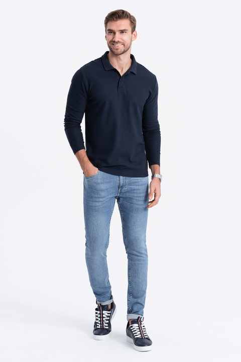 OMBRE, Блуза от памучно пике с яка, Тъмносин