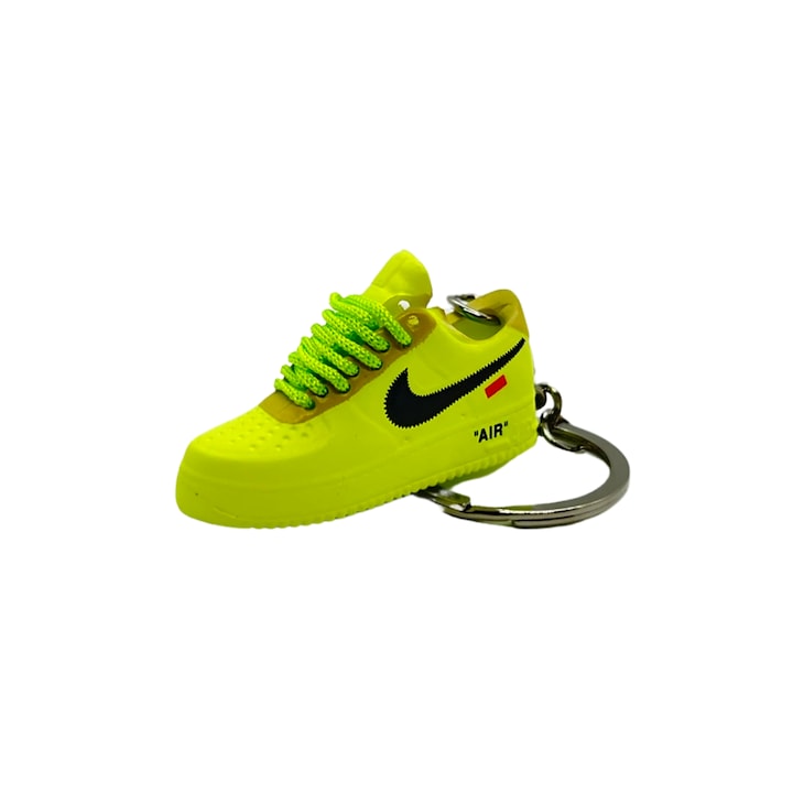 Nike Air Force 1 x alacsony x OFF-WHITE VOLT Edition modell kulcstartó, PVC + gumi, kézzel készített, 5 cm x 2 cm x 2 cm, neon + fekete