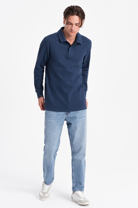 OMBRE, Блуза с памук с яка, Тъмносин