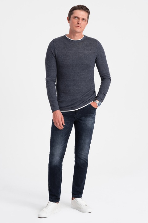 OMBRE, Слим пуловер, Тъмносин