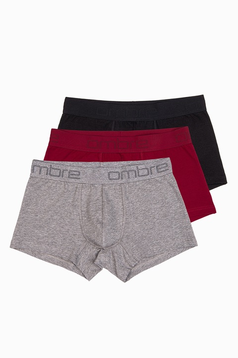 OMBRE, Set de boxeri din amestec de bumbac - 3 perechi, Rosu/Negru/Gri