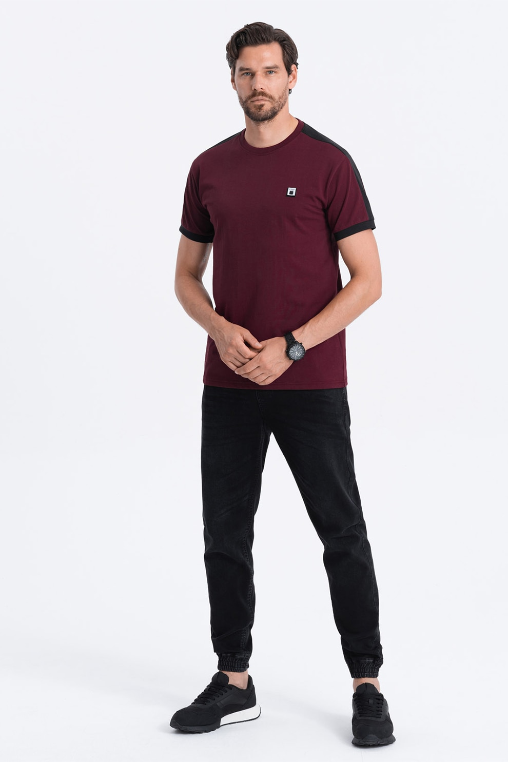 OMBRE, Tricou cu decolteu rotund, Visiniu, 2XL