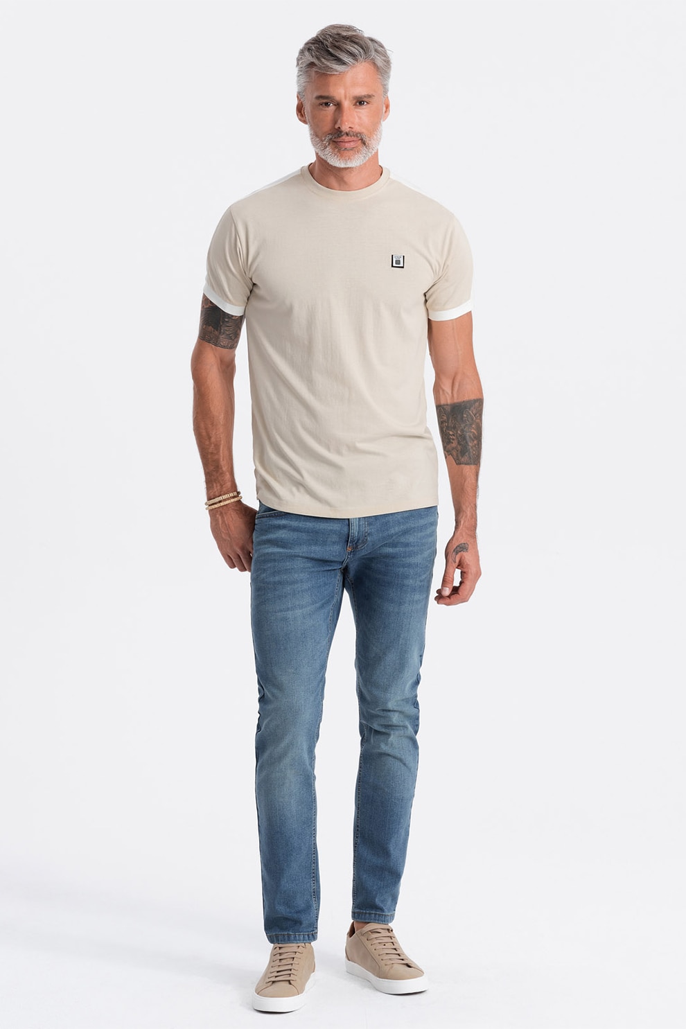 OMBRE, Tricou cu decolteu rotund, Maro nisip, XL