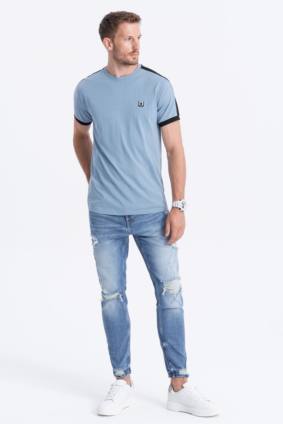 OMBRE, Tricou cu decolteu rotund, Albastru deschis, S