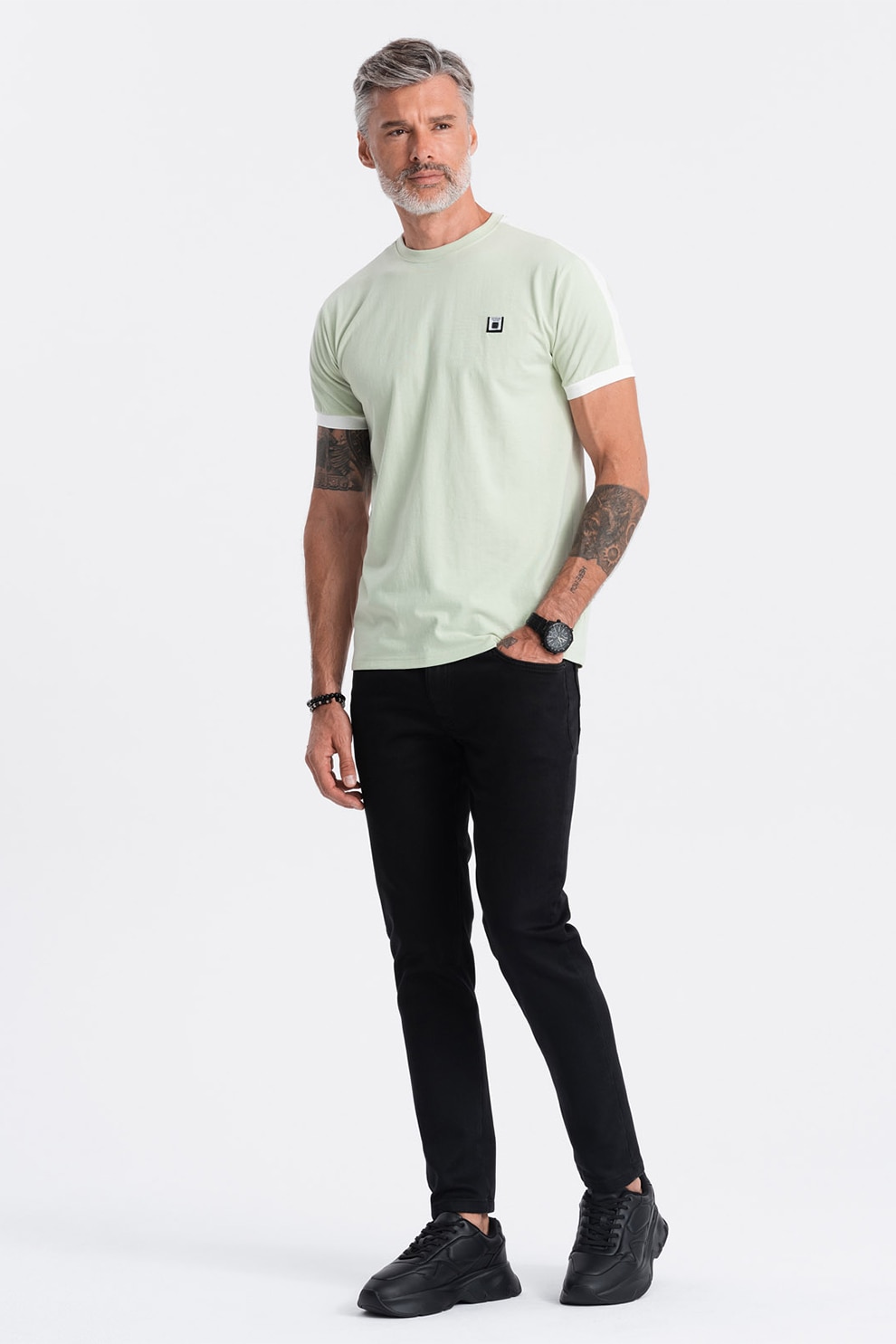 OMBRE, Tricou cu decolteu rotund, Verde pal, M