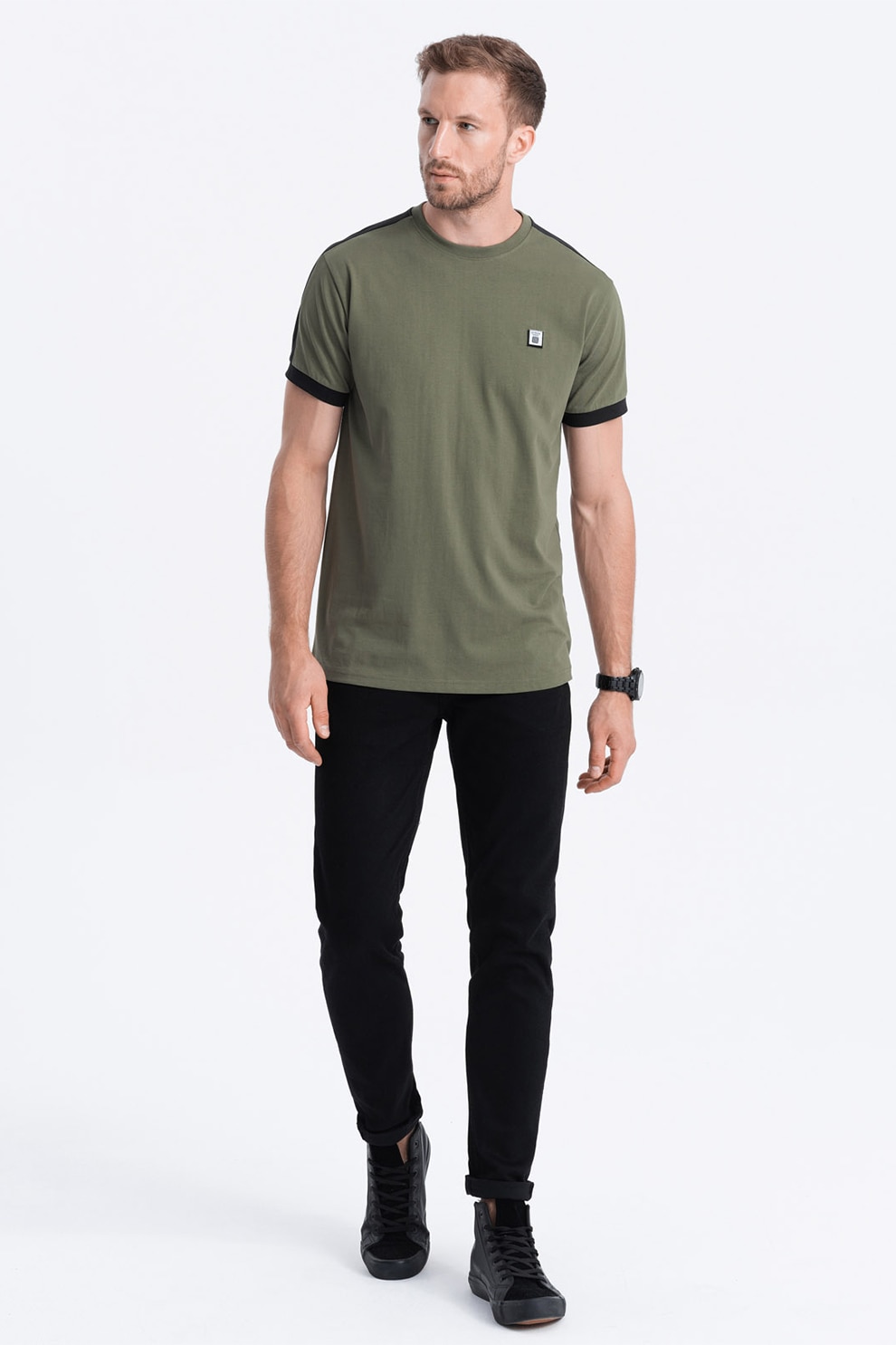 OMBRE, Tricou cu decolteu rotund, Kaki, S