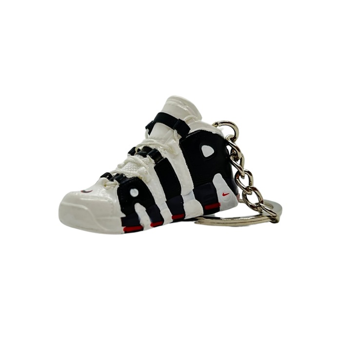 Ключодържател Nike Air More Uptempo White & Black Edition, PVC + гума, ръчна изработка, 5cm x 2cm x 2cm, бяло + черно